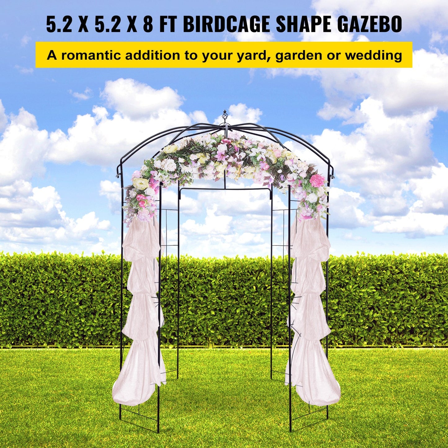 VEVOR Birdcage Shape Garden Arbor, 2.44m High, 1.59m Wide, Heavy Duty Wrought Iron