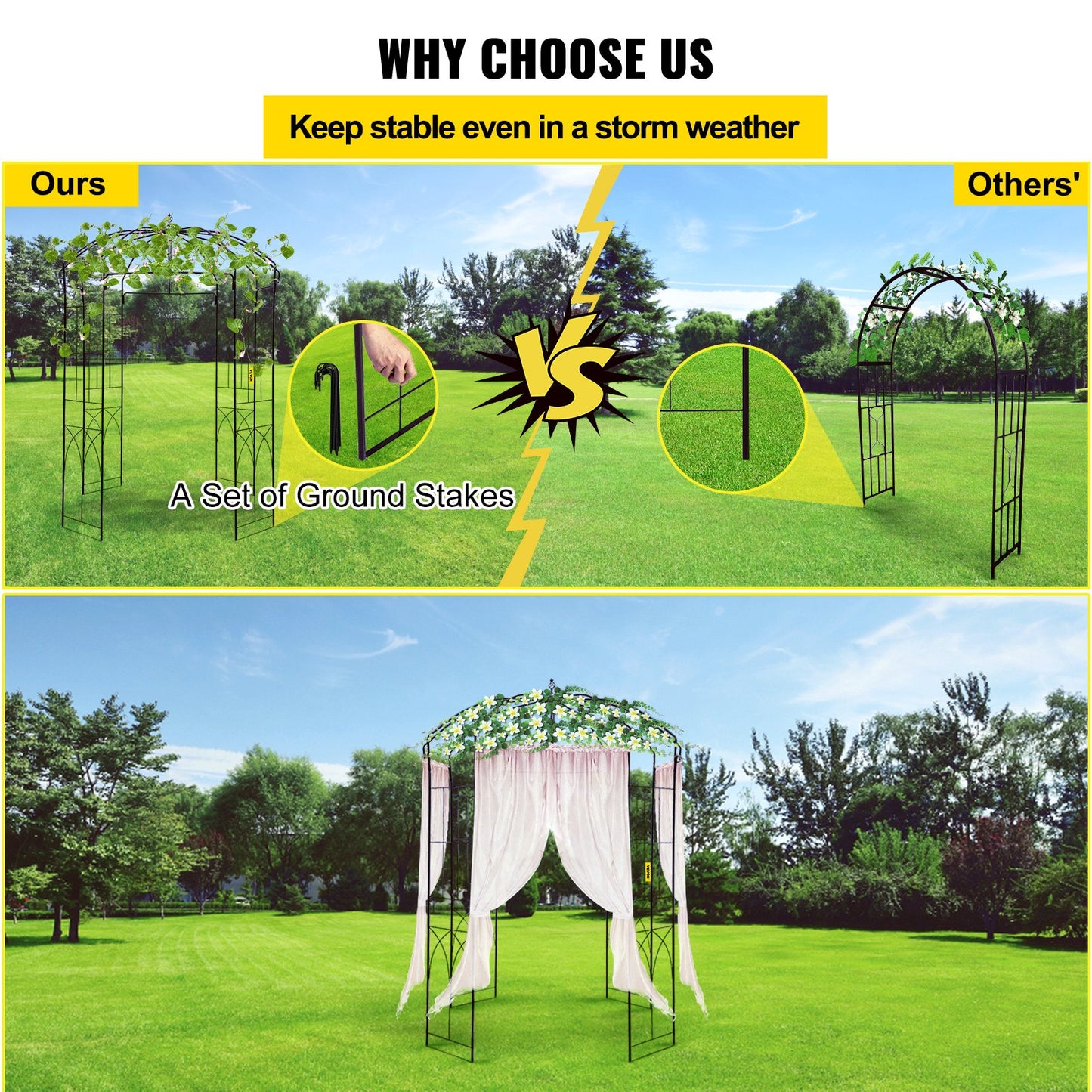 VEVOR Birdcage Shape Garden Arbor, 2.44m High, 1.59m Wide, Heavy Duty Wrought Iron