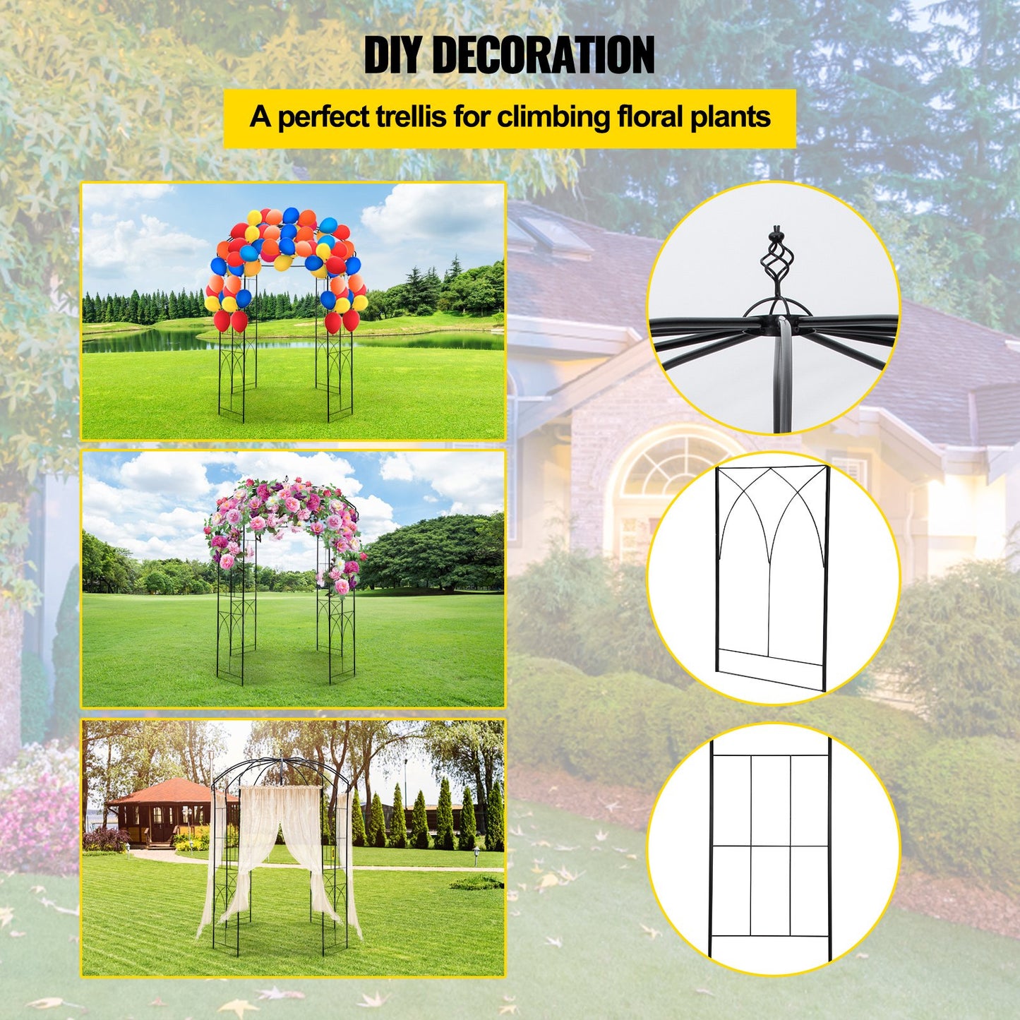 VEVOR Birdcage Shape Garden Arbor, 2.44m High, 1.59m Wide, Heavy Duty Wrought Iron