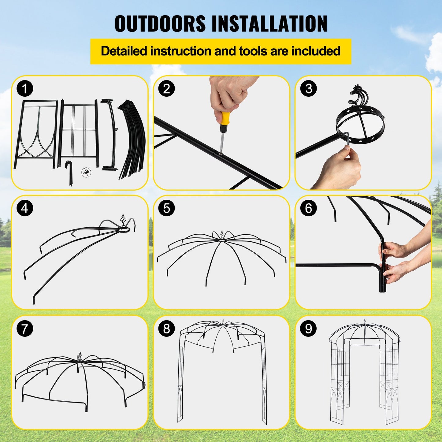 VEVOR Birdcage Shape Garden Arbor, 2.44m High, 1.59m Wide, Heavy Duty Wrought Iron