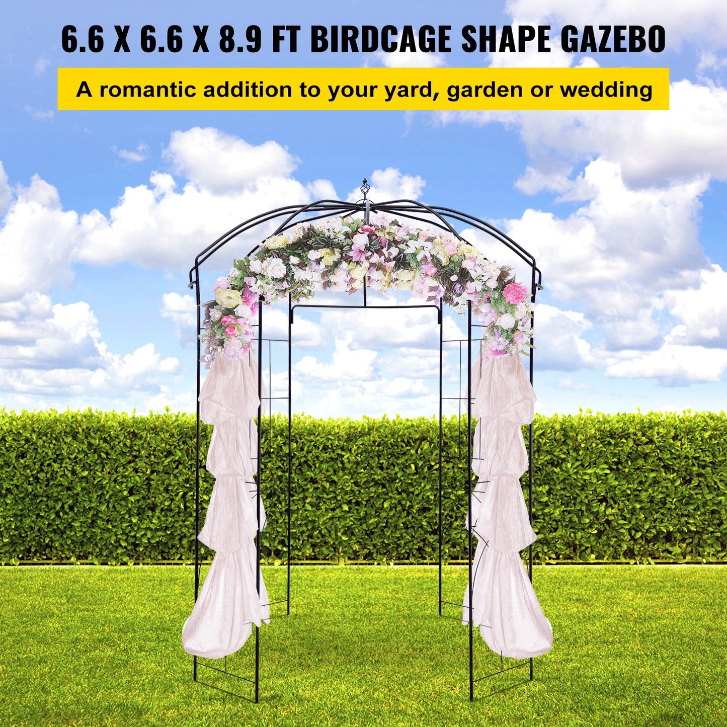 VEVOR Birdcage Shape Garden Arbor, 9\' High x 6.6\' Wide, Heavy Duty Wrought Iron