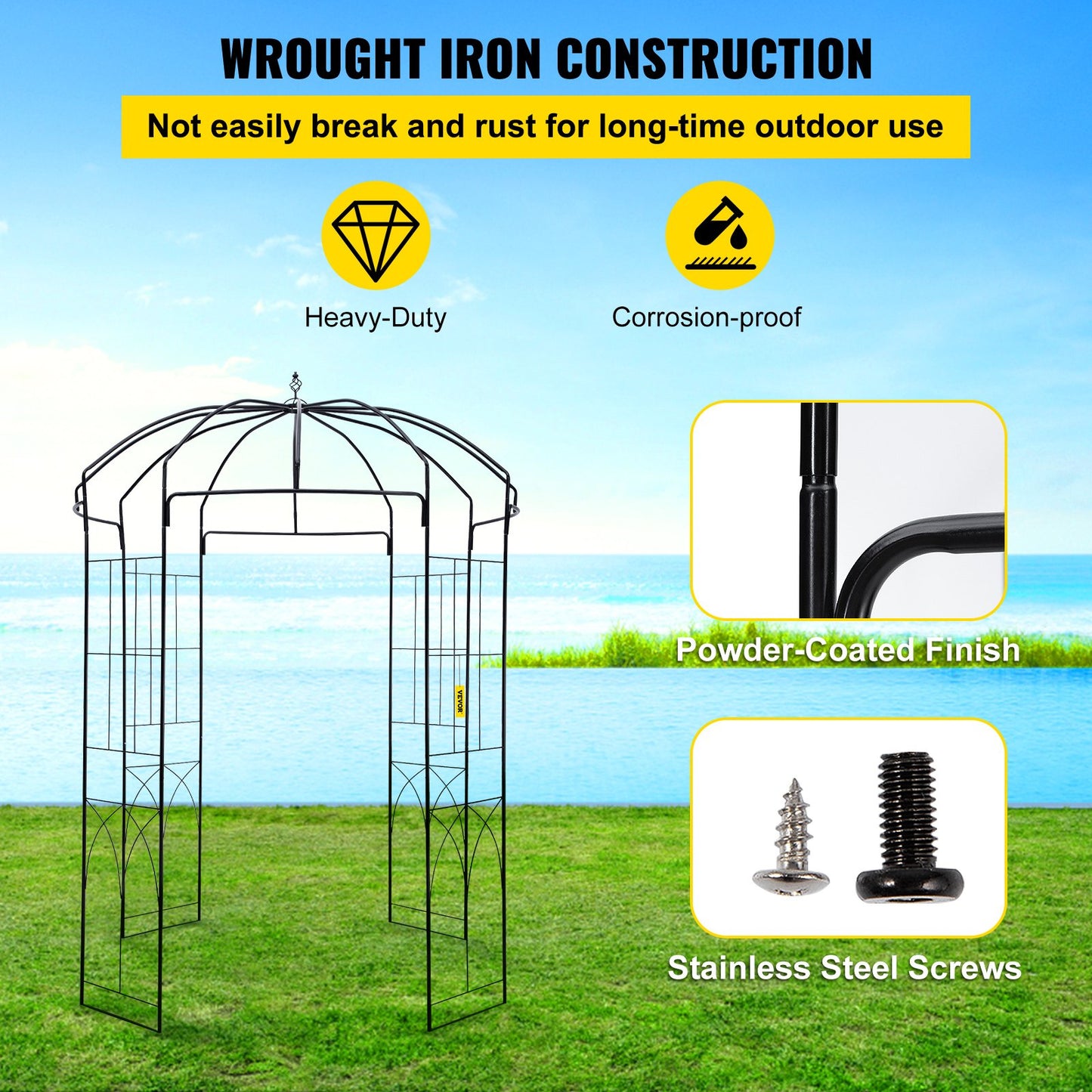 VEVOR Birdcage Shape Garden Arbor, 9\' High x 6.6\' Wide, Heavy Duty Wrought Iron