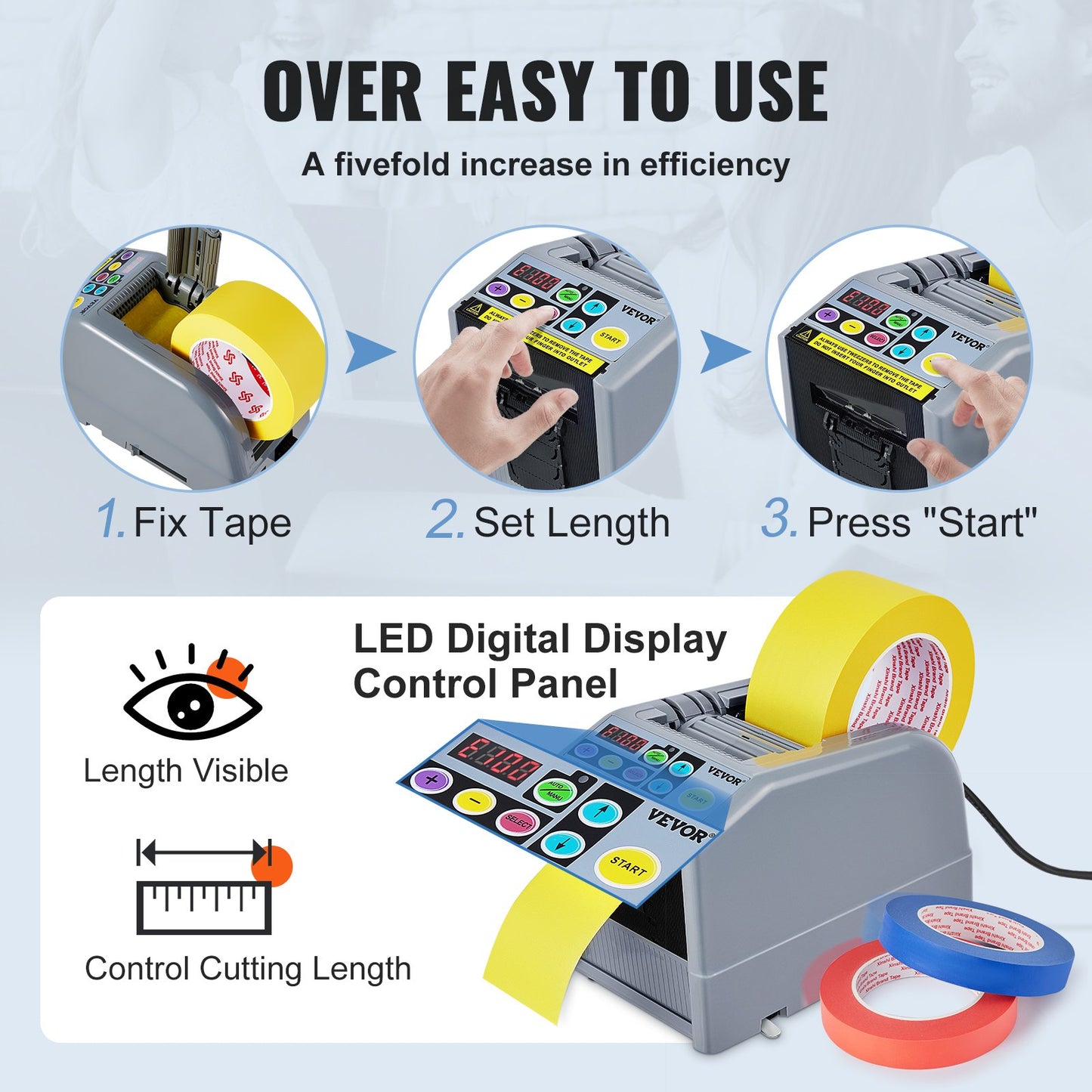 VEVOR Automatic Tape Dispenser, Self-Adhesive Electric Tape Cutter, 25 W Packaging