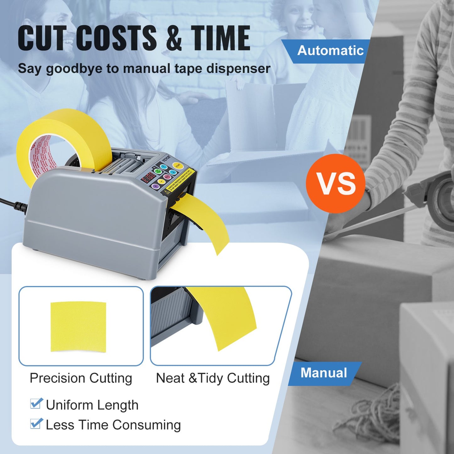 VEVOR Automatic Tape Dispenser, Self-Adhesive Electric Tape Cutter, 25 W Packaging