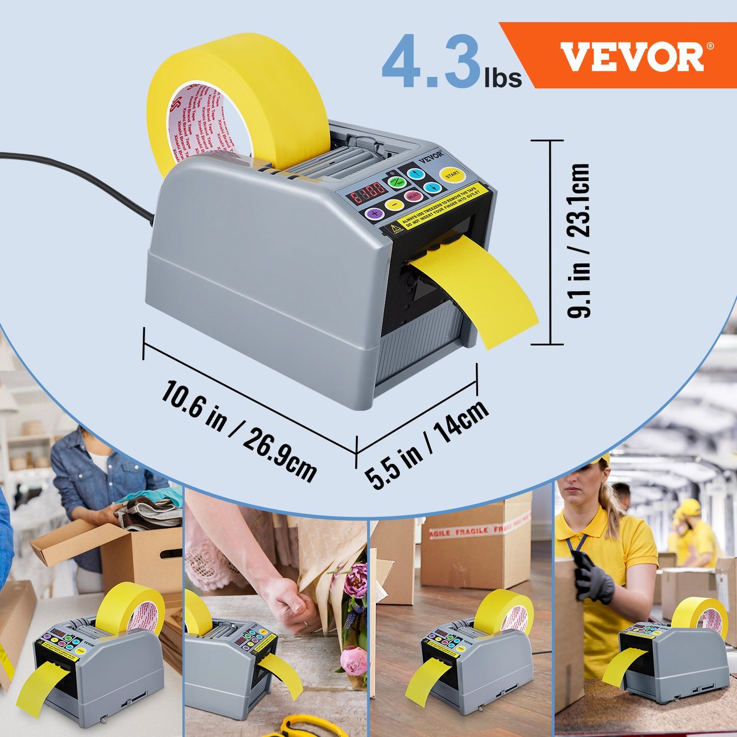 VEVOR Automatic Tape Dispenser, Self-Adhesive Electric Tape Cutter, 25 W Packaging