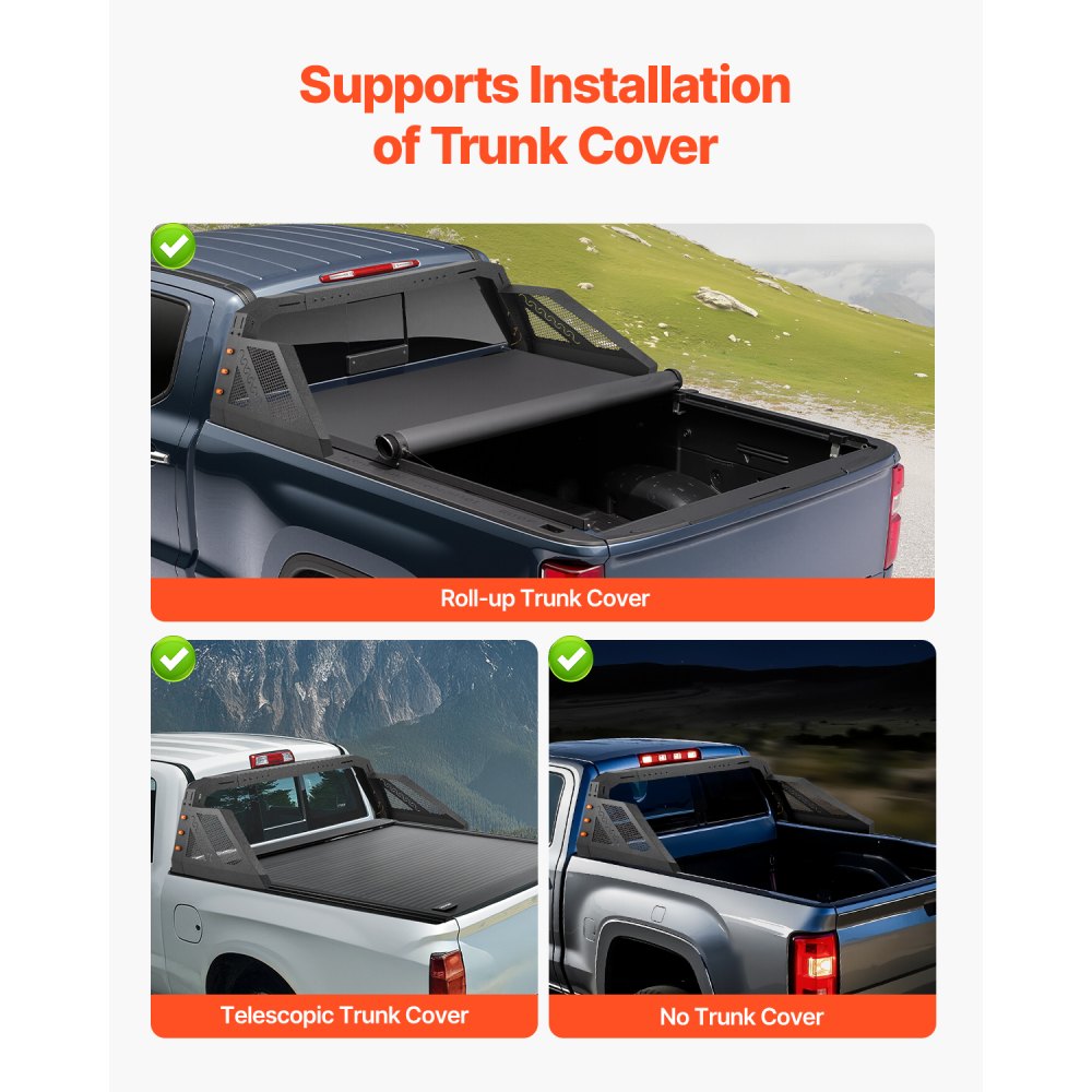 VEVOR Truck Bed Roll Bar Universal Chase Rack with Light for Full-Size Pickup