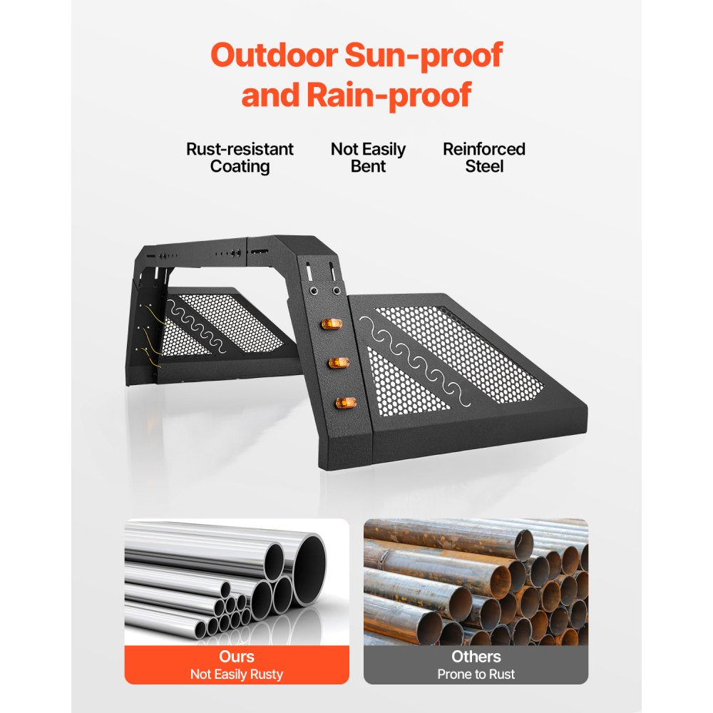 VEVOR Truck Bed Roll Bar Universal Chase Rack with Light for Full-Size Pickup