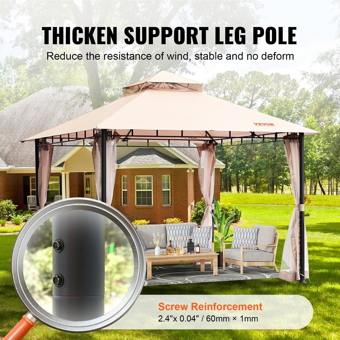 VEVOR Patio Gazebo for 6-8 Person, 3.05 x 3.05 m Backyard Gazebo, with Mosquito