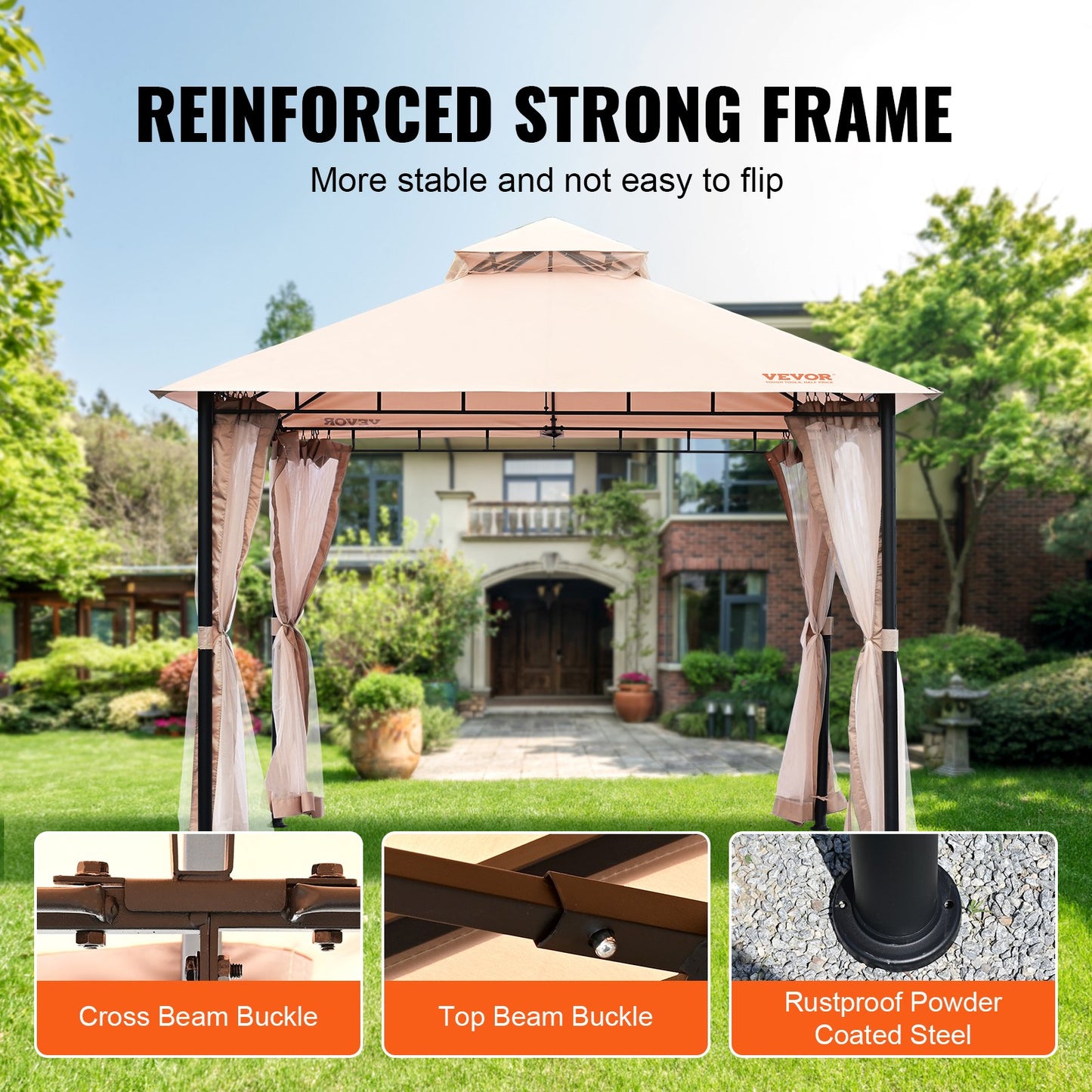VEVOR Patio Gazebo for 6-8 Person, 3.05 x 3.05 m Backyard Gazebo, with Mosquito