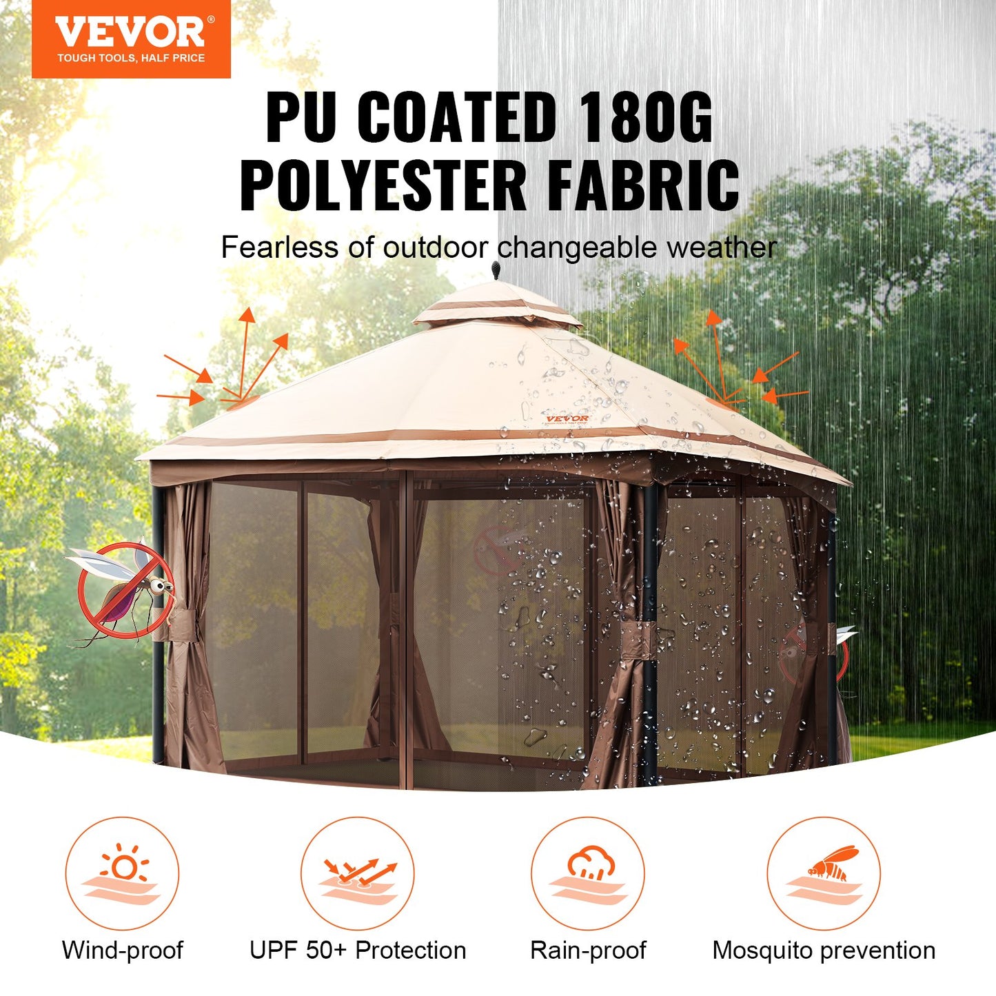 VEVOR Patio Gazebo for 10-12 Person, 3.05 x 3.96 m Backyard Gazebo, with Mosquito