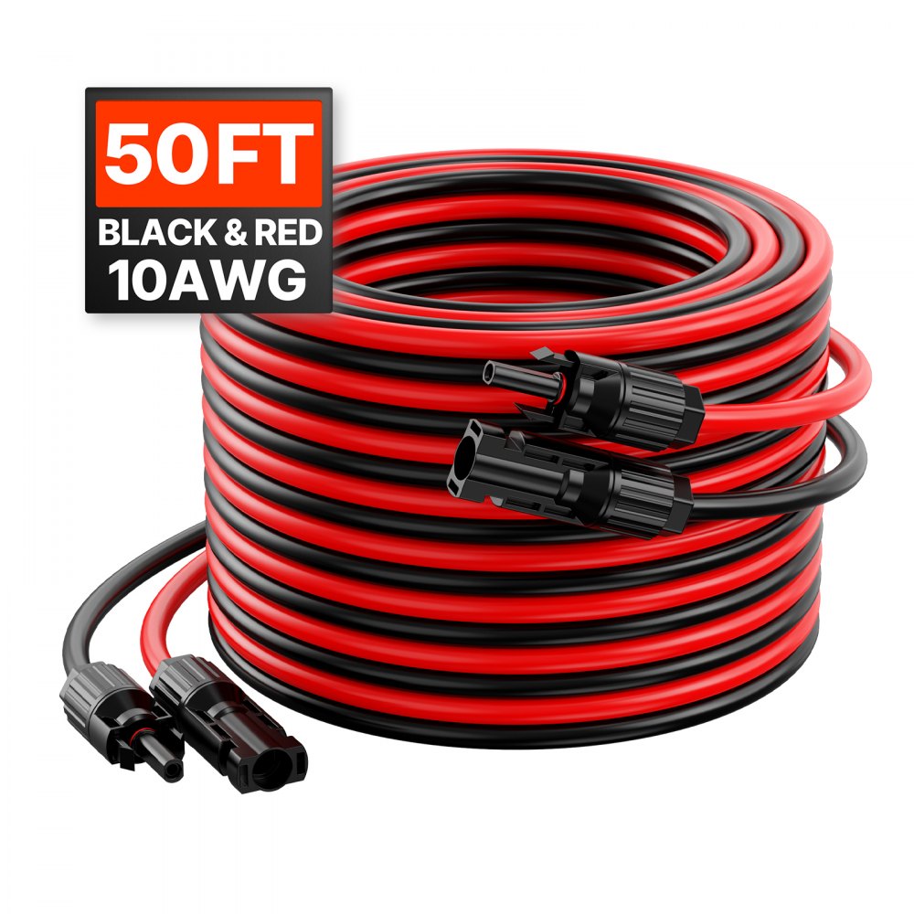 VEVOR 50FT Solar Panel Extension Wire w/ Female & Male Connectors 10AWG Set of 2