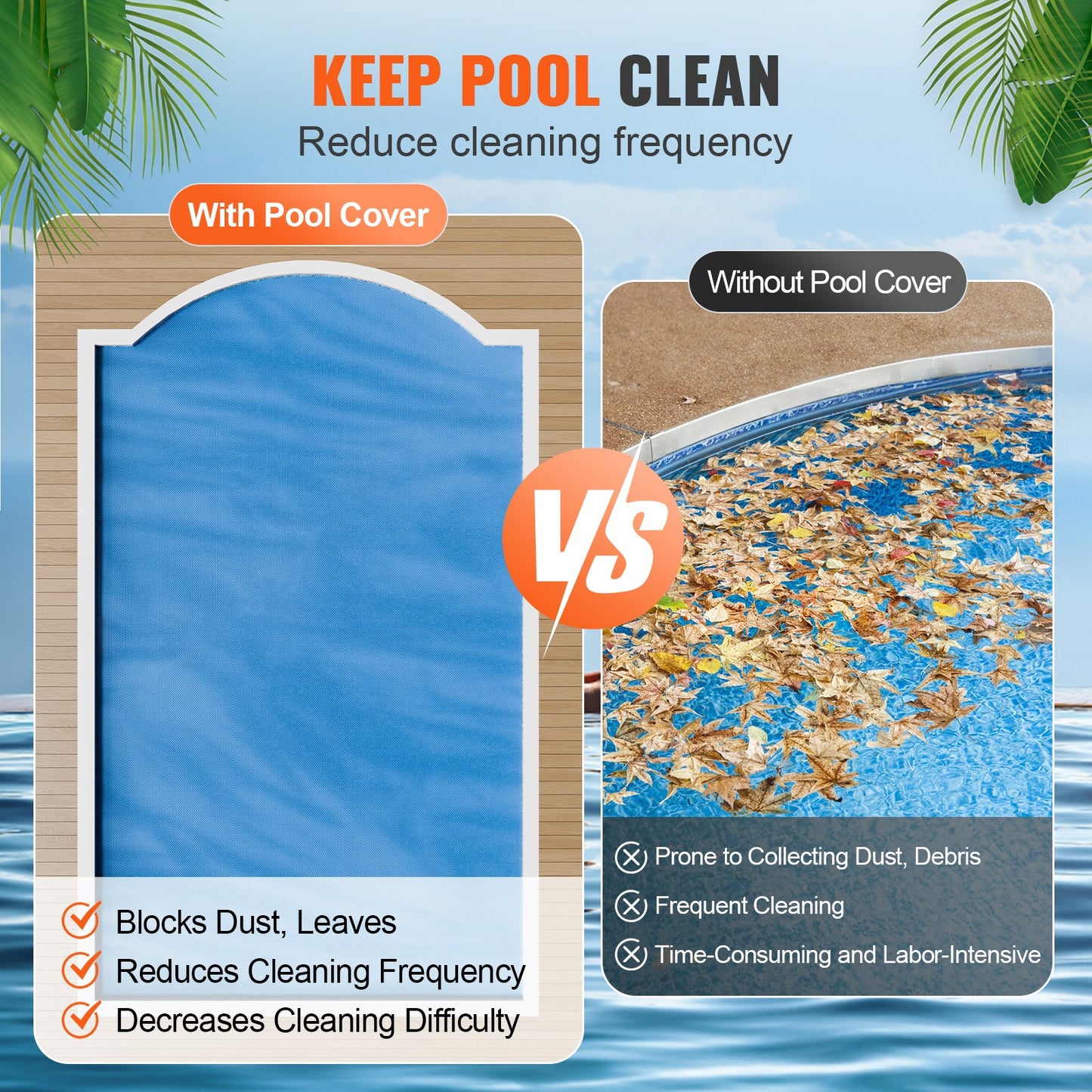 VEVOR Solar Pool Cover, 28 x 14 ft Rectangle Solar Blanket for Pools, Inground Above