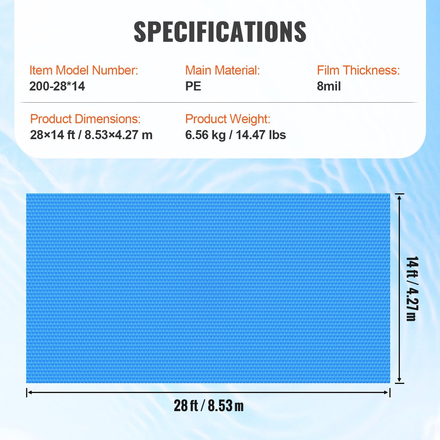 VEVOR Solar Pool Cover, 28 x 14 ft Rectangle Solar Blanket for Pools, Inground Above