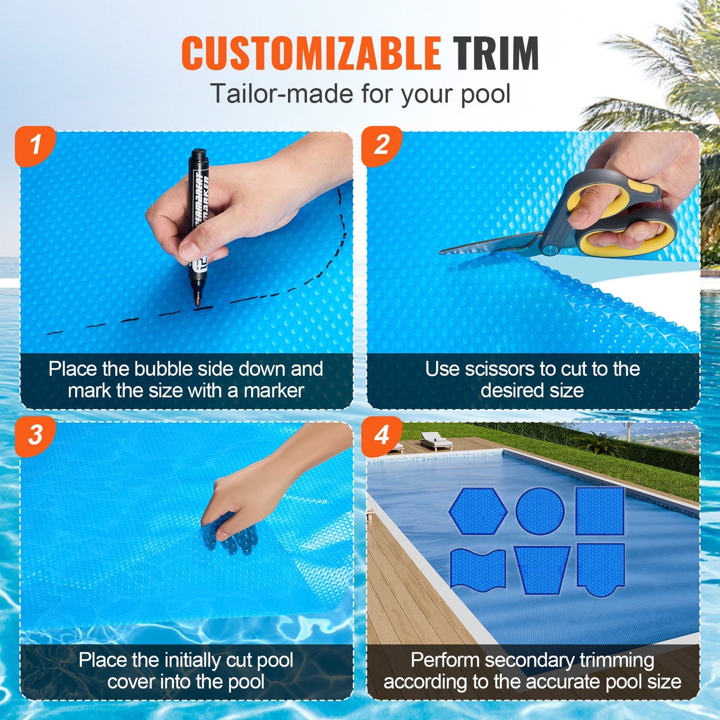 VEVOR Solar Pool Cover, 32 x 16 ft Rectangle Solar Blanket for Pools, Inground Above