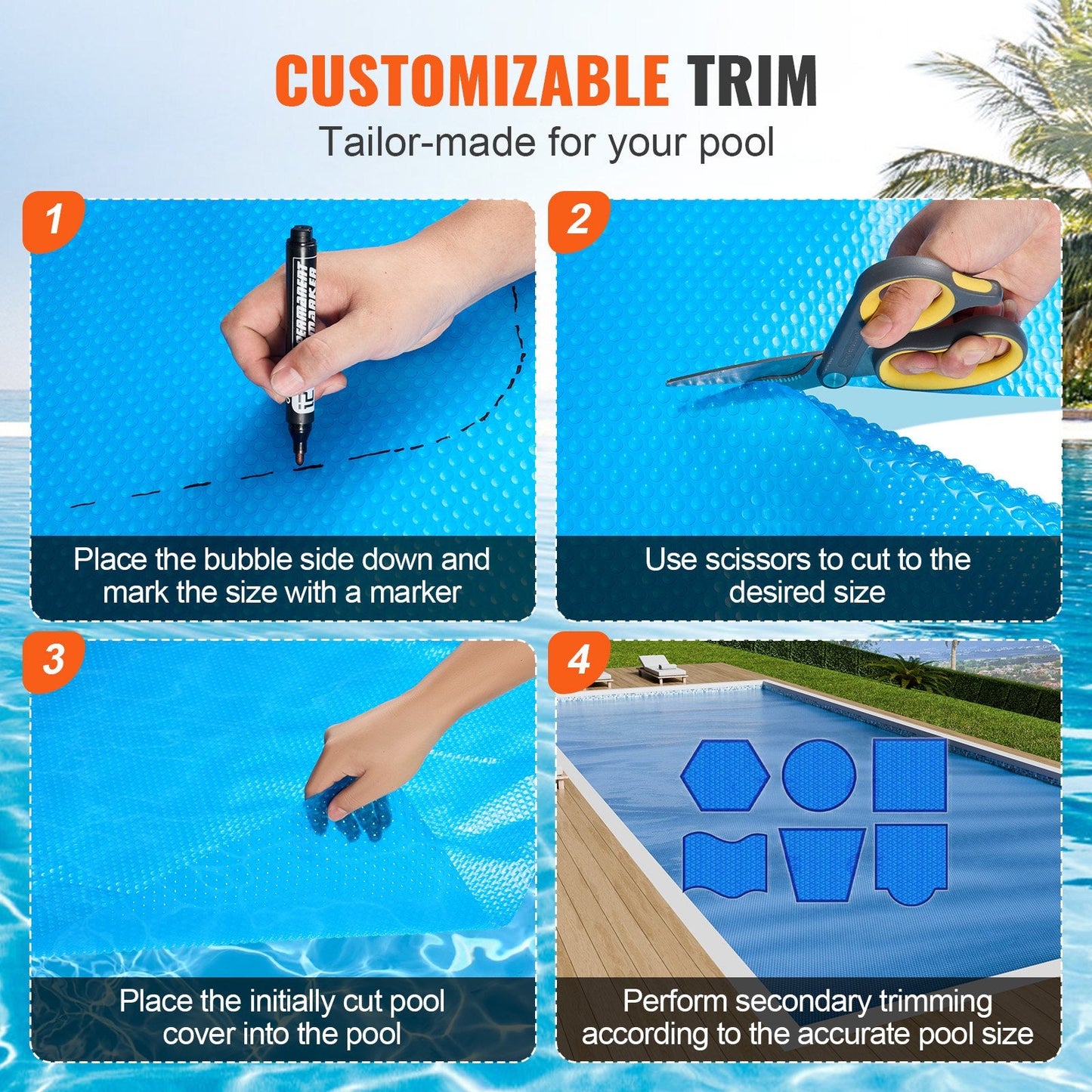 Rectangular Solar Pool Cover, 9.75 x 4.87 m, 16 mil, Heat Retaining Blanket