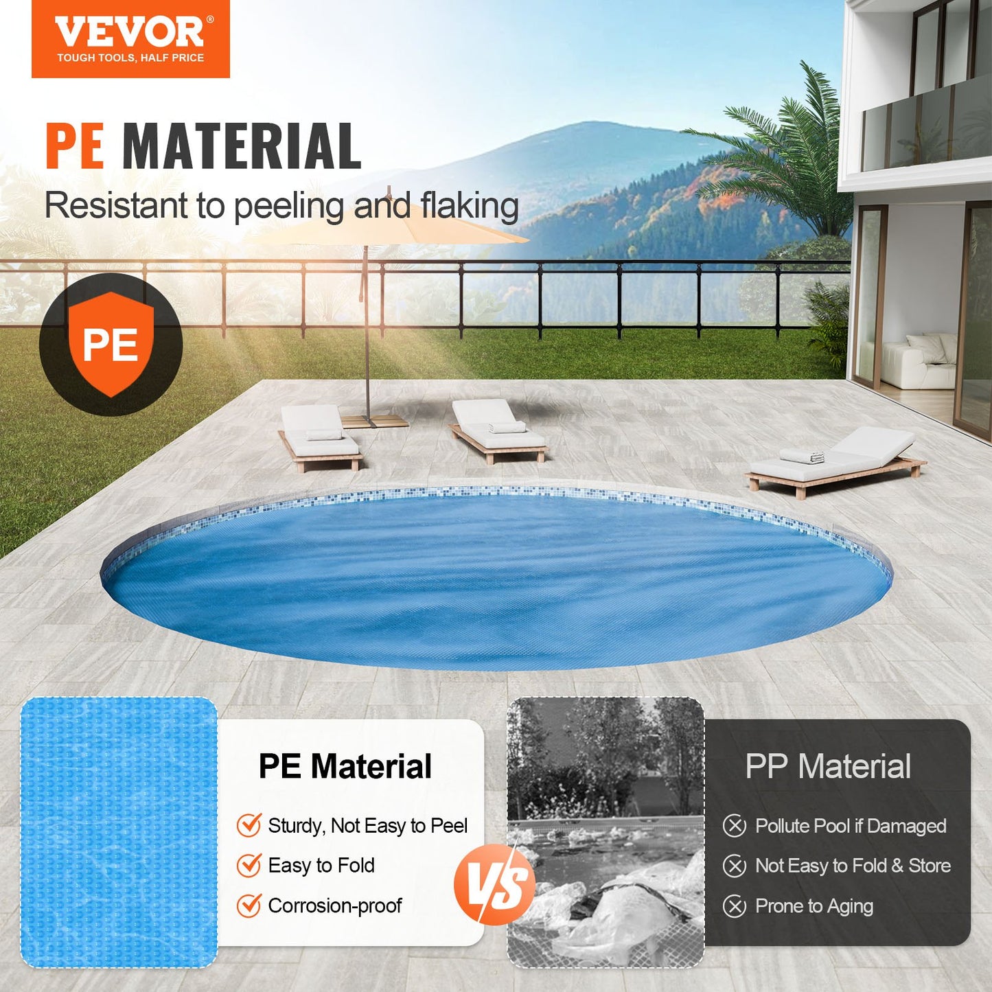 VEVOR Solar Pool Cover, Φ10 ft Round Solar Blanket for Pools, Inground Above Ground