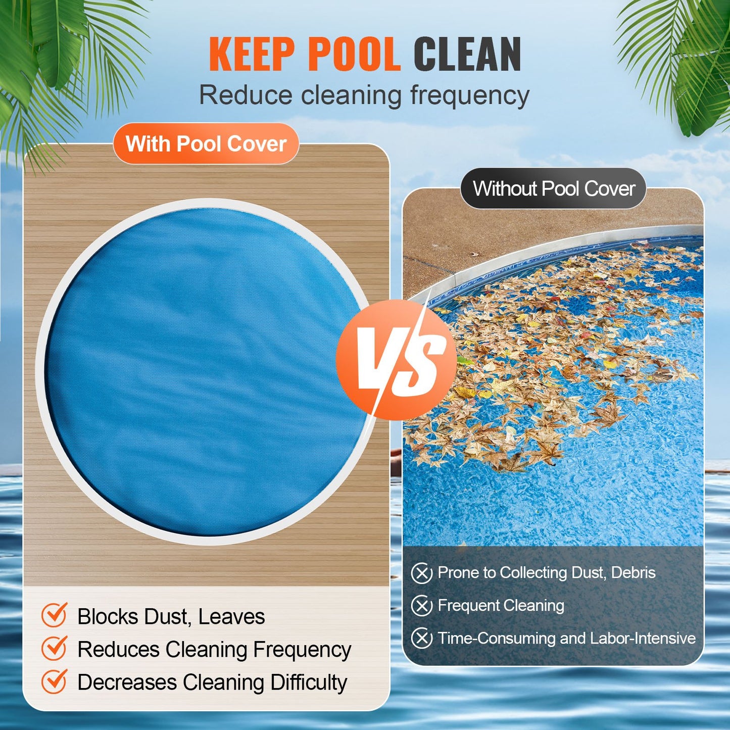 VEVOR Solar Pool Cover, Φ10 ft Round Solar Blanket for Pools, Inground Above Ground