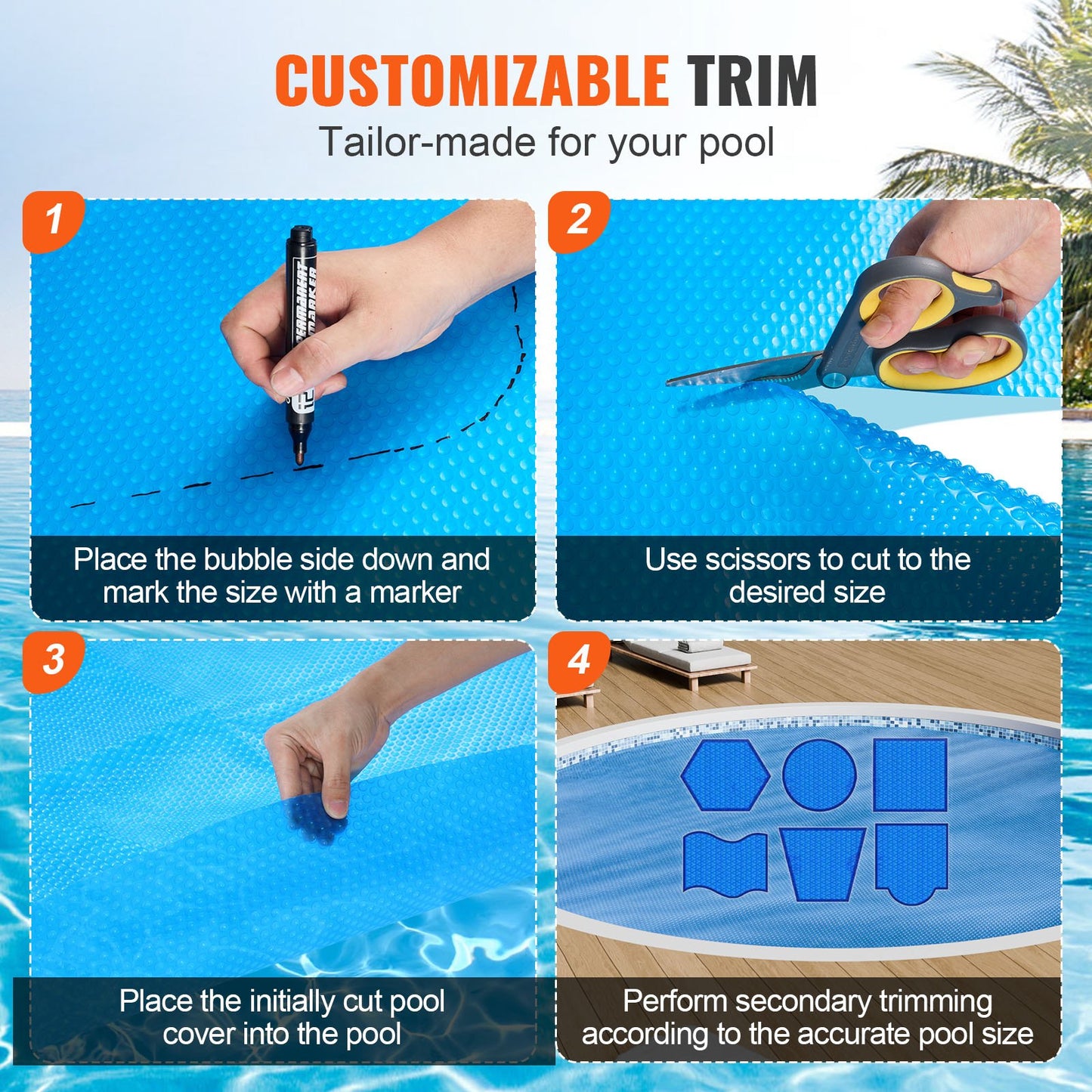 VEVOR Solar Pool Cover, Φ10 ft Round Solar Blanket for Pools, Inground Above Ground