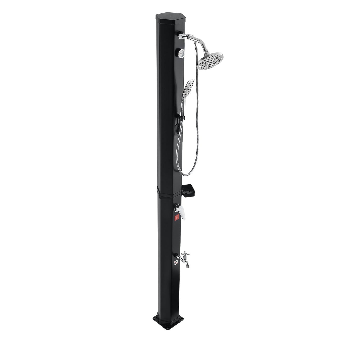 40L Solar Heated Shower, 205cm Showerhead Height Outdoor Shower, with Handheld & Foot Faucet, Hot & Cold Water Adjustment, Freestanding for Backyard Poolside Beach Pool, Black