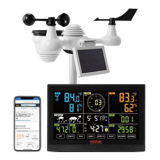 VEVOR 7-in-1 Wi-Fi Weather Station, 7.5 in Color Display, Home Weather Station Indoor