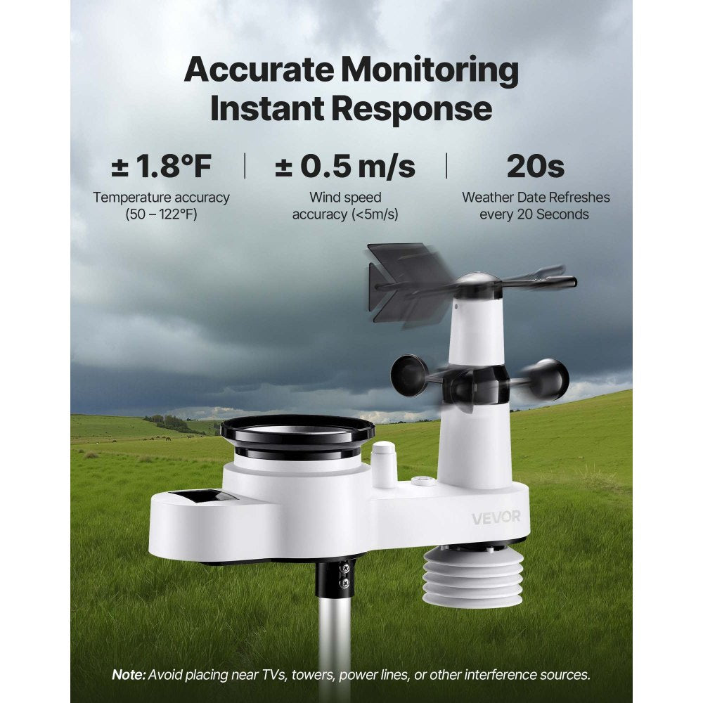 5-in-1 Wireless Weather Station 190.5 mm Display Indoor Outdoor Sensor