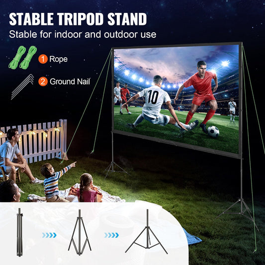 120-Inch 4K HD Outdoor Projector Screen with Stand for Home Theater