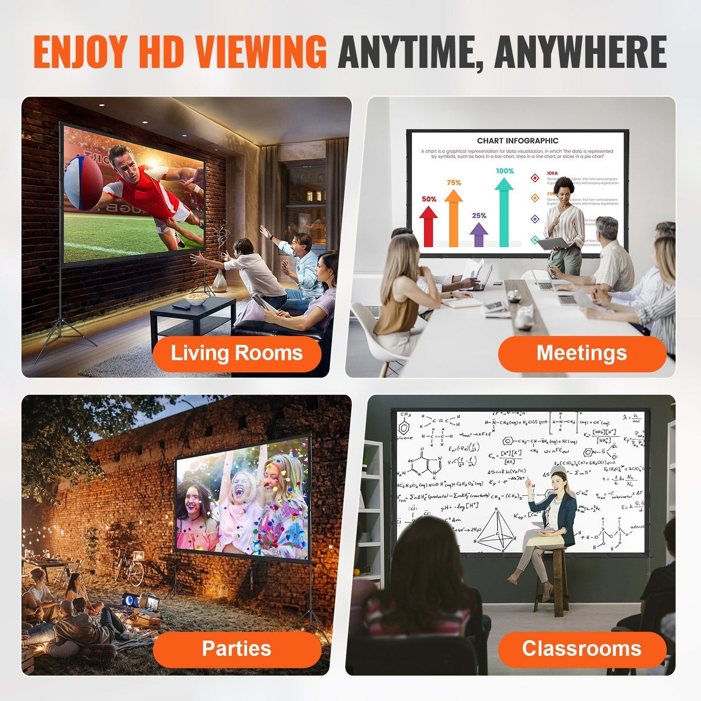 120-Inch 4K HD Outdoor Projector Screen with Stand for Home Theater