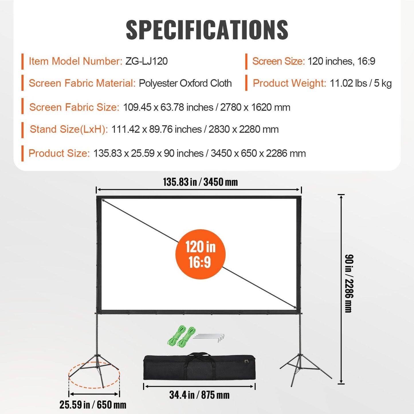 120-Inch 4K HD Outdoor Projector Screen with Stand for Home Theater