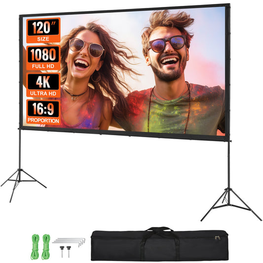 VEVOR Projector Screen with Stand, 120 inch 16:9 4K 1080 HD Outdoor Movie Screen