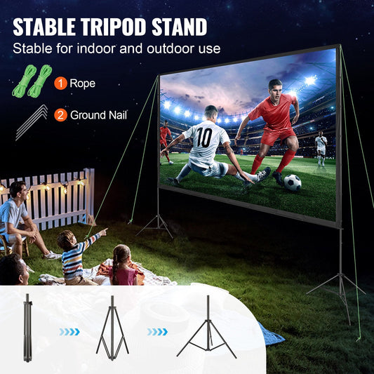 150-Inch 4K HD Outdoor Projector Screen with Stand, Wrinkle-Free & Portable