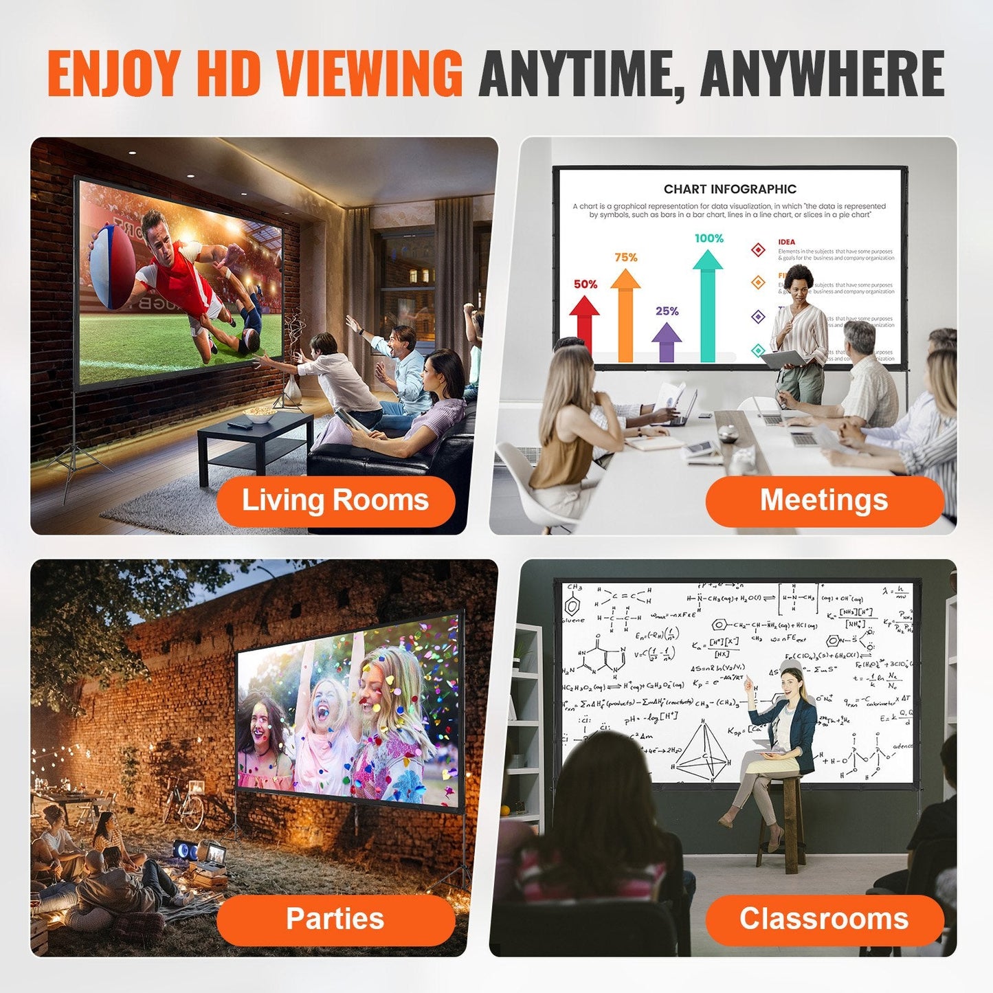 150-Inch 4K HD Outdoor Projector Screen with Stand, Wrinkle-Free & Portable