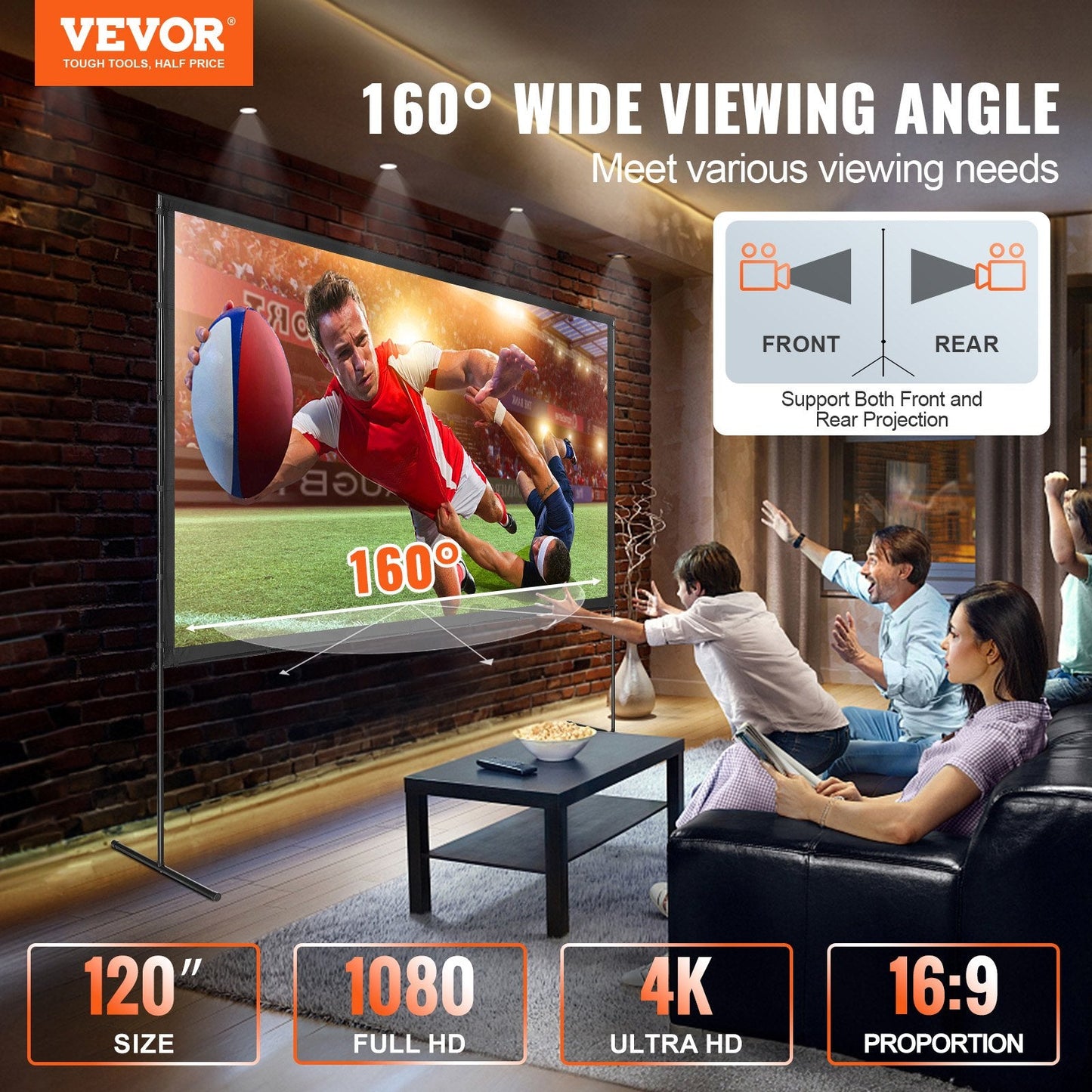 120" (3.05m) 4K HD Outdoor Projector Screen with Stand for Home Theater