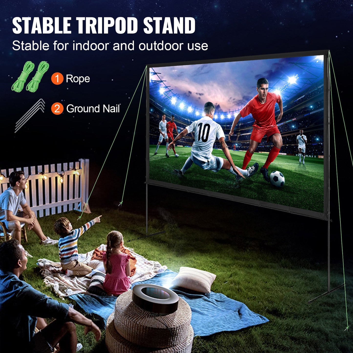 VEVOR Projector Screen with Stand, 120 inch 16:9 4K 1080 HD Outdoor Movie Screen