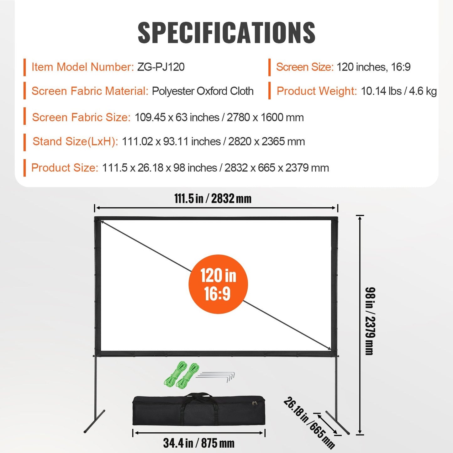 120" (3.05m) 4K HD Outdoor Projector Screen with Stand for Home Theater