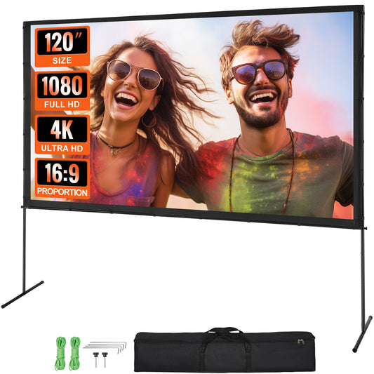 VEVOR Projector Screen with Stand, 120 inch 16:9 4K 1080 HD Outdoor Movie Screen