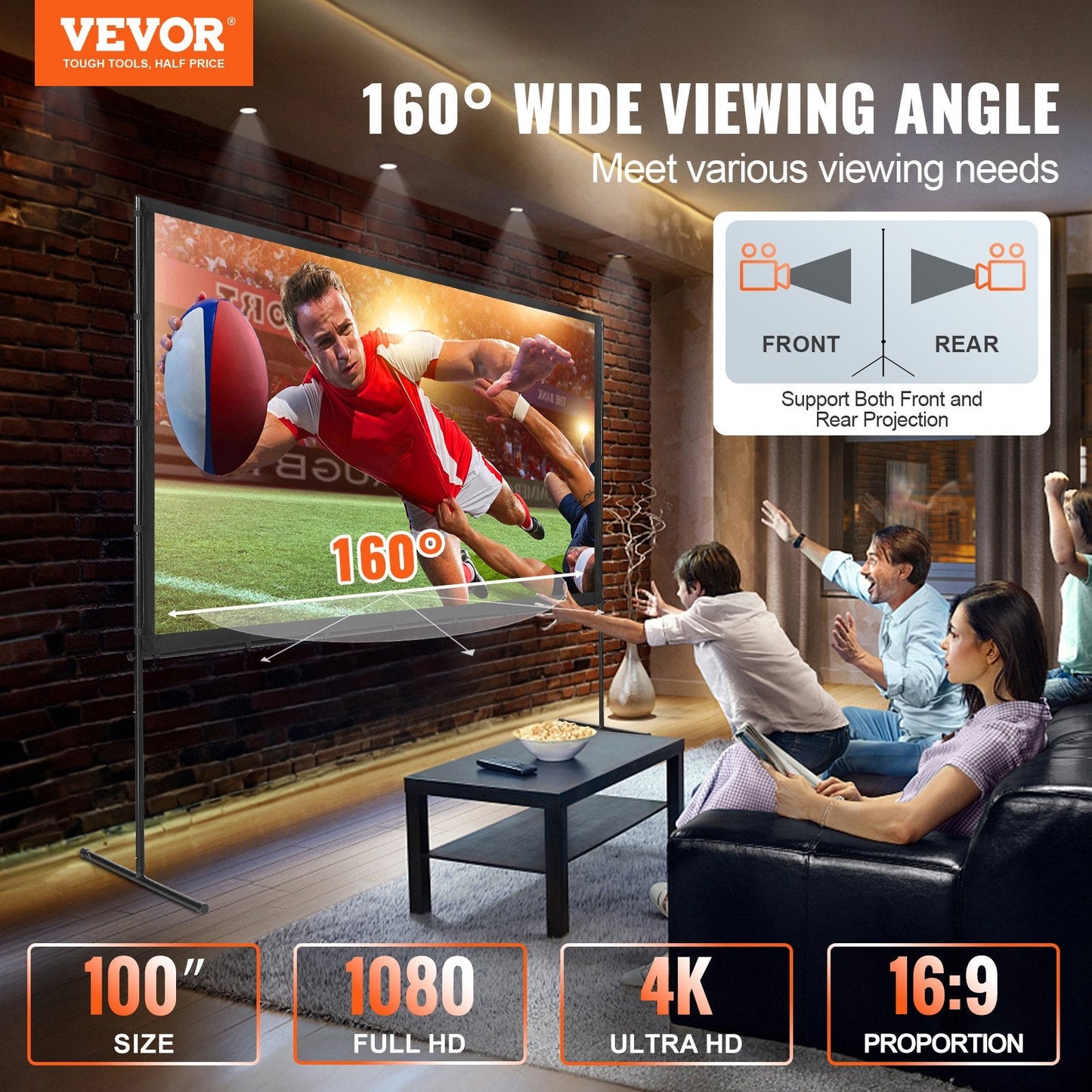 100" 4K Outdoor Projector Screen with Stand, Portable & Wrinkle-Free