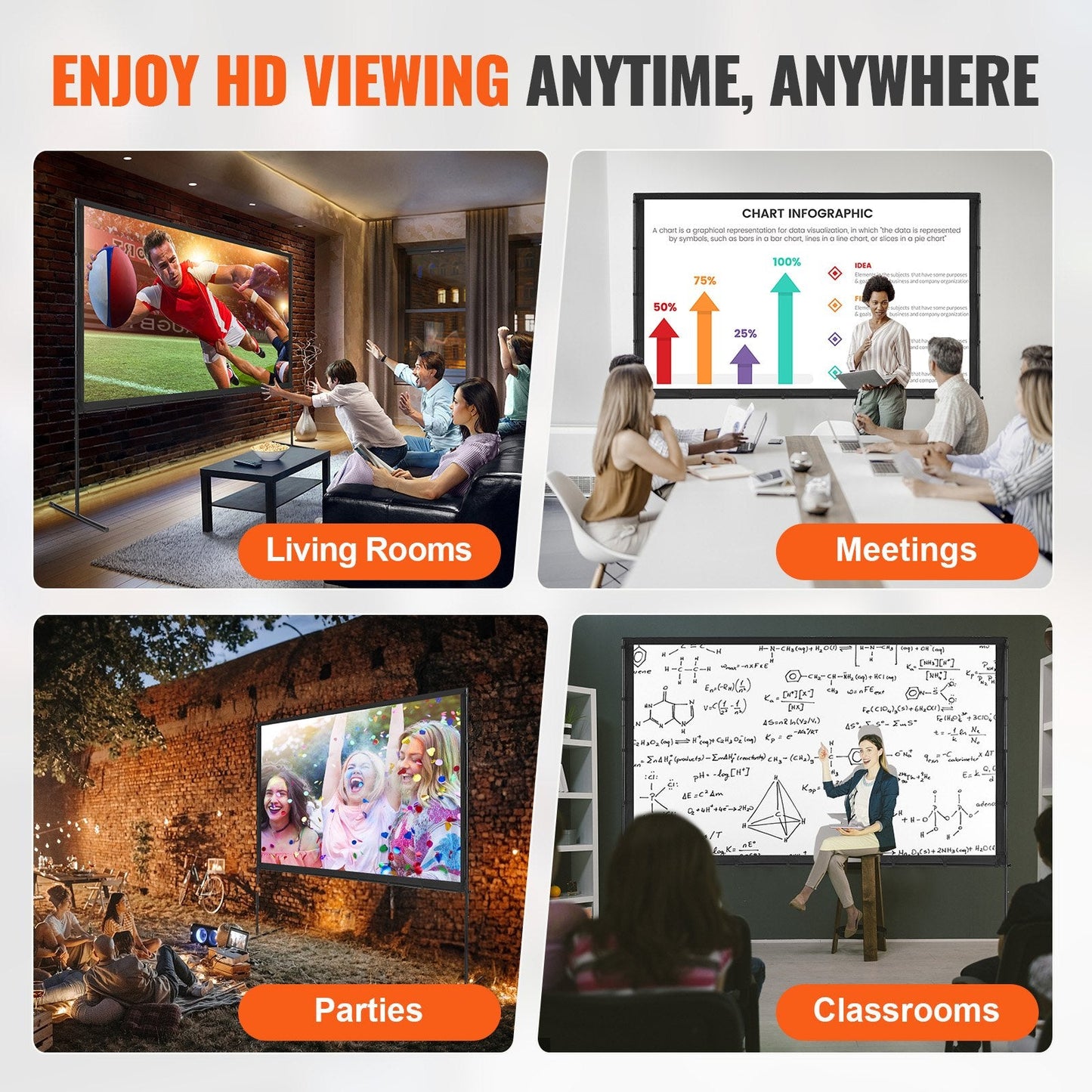 100" 4K Outdoor Projector Screen with Stand, Portable & Wrinkle-Free