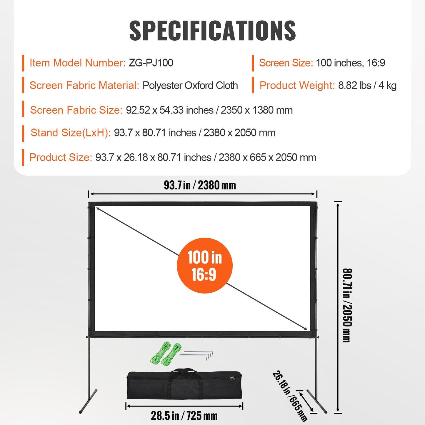 100" 4K Outdoor Projector Screen with Stand, Portable & Wrinkle-Free