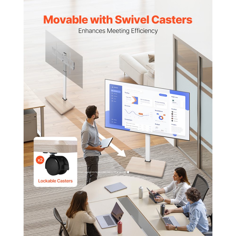 VEVOR Rolling TV Stand Mobile TV Cart Holds Up to 45 kg for 32-70 Inch Screens