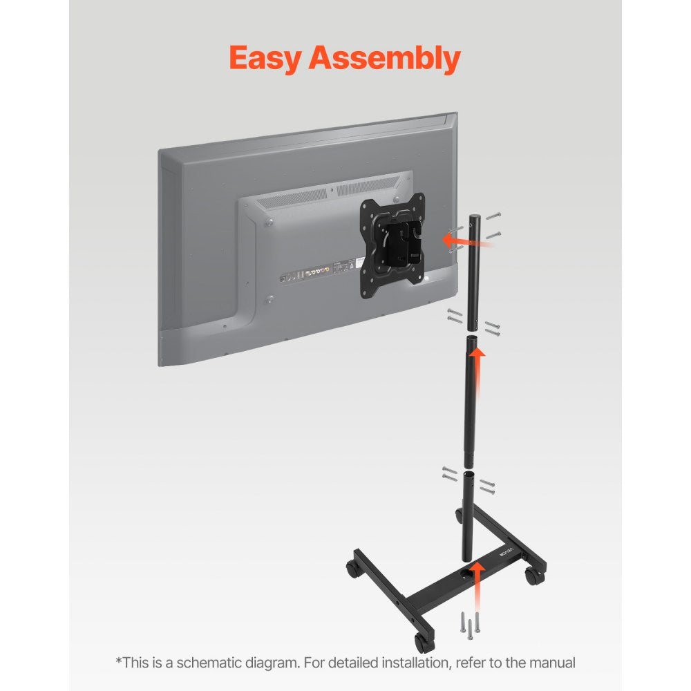 VEVOR Rolling TV Stand Mobile TV Cart Holds Up to 20 kg for 17-55 Inch Screens
