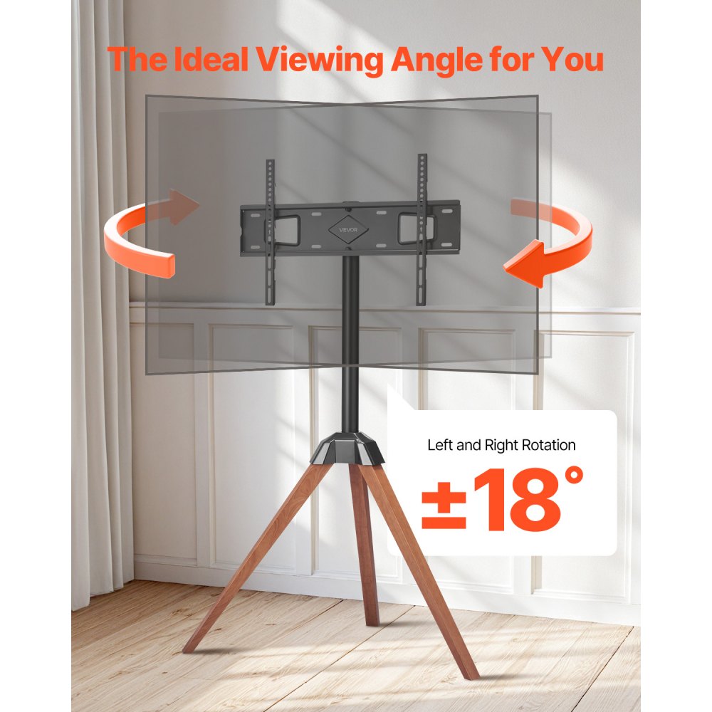 VEVOR Tripod Easel TV Stand Wood Legs Holds up to 45 kg for 40-65 Inch Screens
