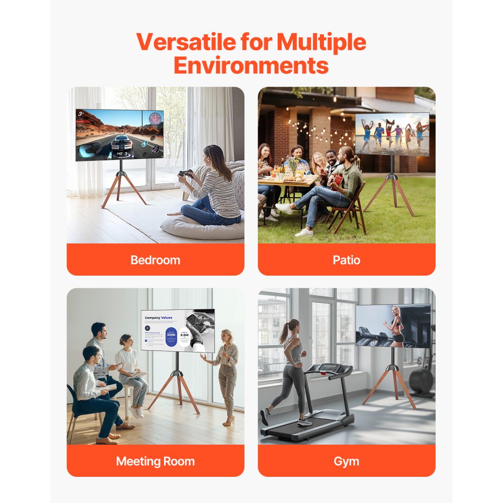 VEVOR Tripod Easel TV Stand Wood Legs Holds up to 45 kg for 40-65 Inch Screens