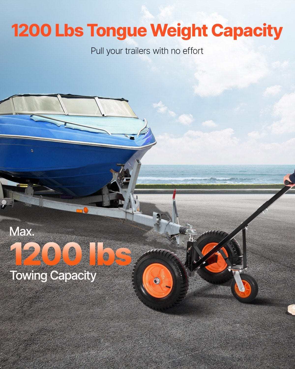 VEVOR 544kg Trailer Dolly 18 and 22 in Adjustable Height 2 in Ball 15.2 in Tires 1200lbs