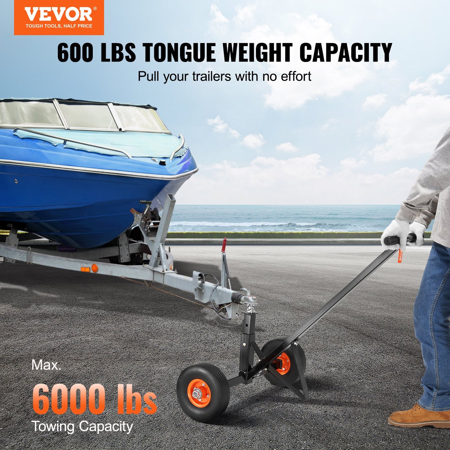 VEVOR Adjustable Trailer Dolly, 600lbs Tongue Weight Capacity, Carbon Steel Trailer