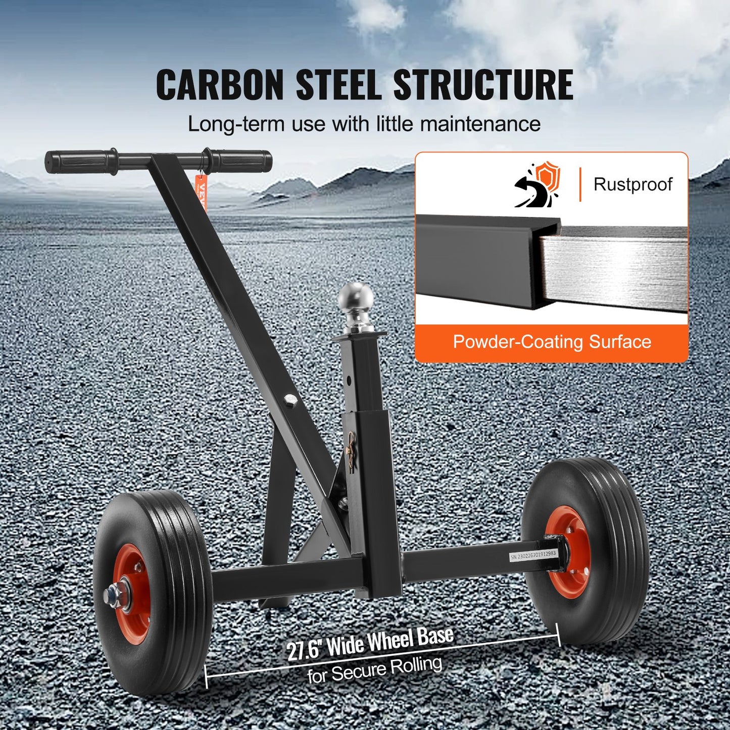 VEVOR Adjustable Trailer Dolly, 600lbs Tongue Weight Capacity, Carbon Steel Trailer