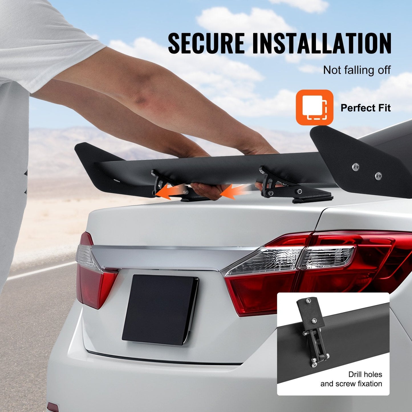 Universal GT Style Adjustable Rear Spoiler, 1.1m Matte Black Aluminum Wing