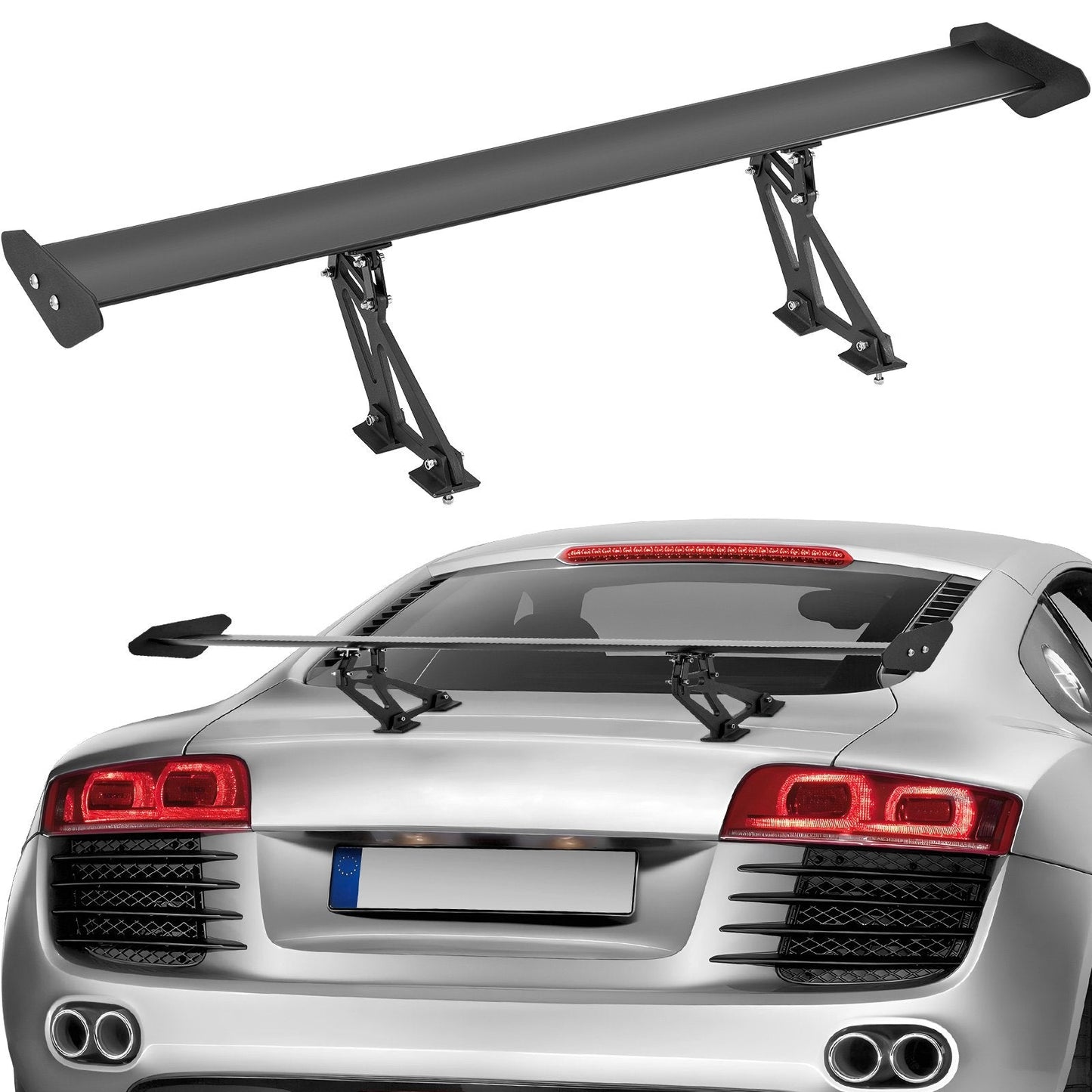 Universal 1.1m Matte Black Car Spoiler, Adjustable Aluminum Wing for Sedans & Coupes