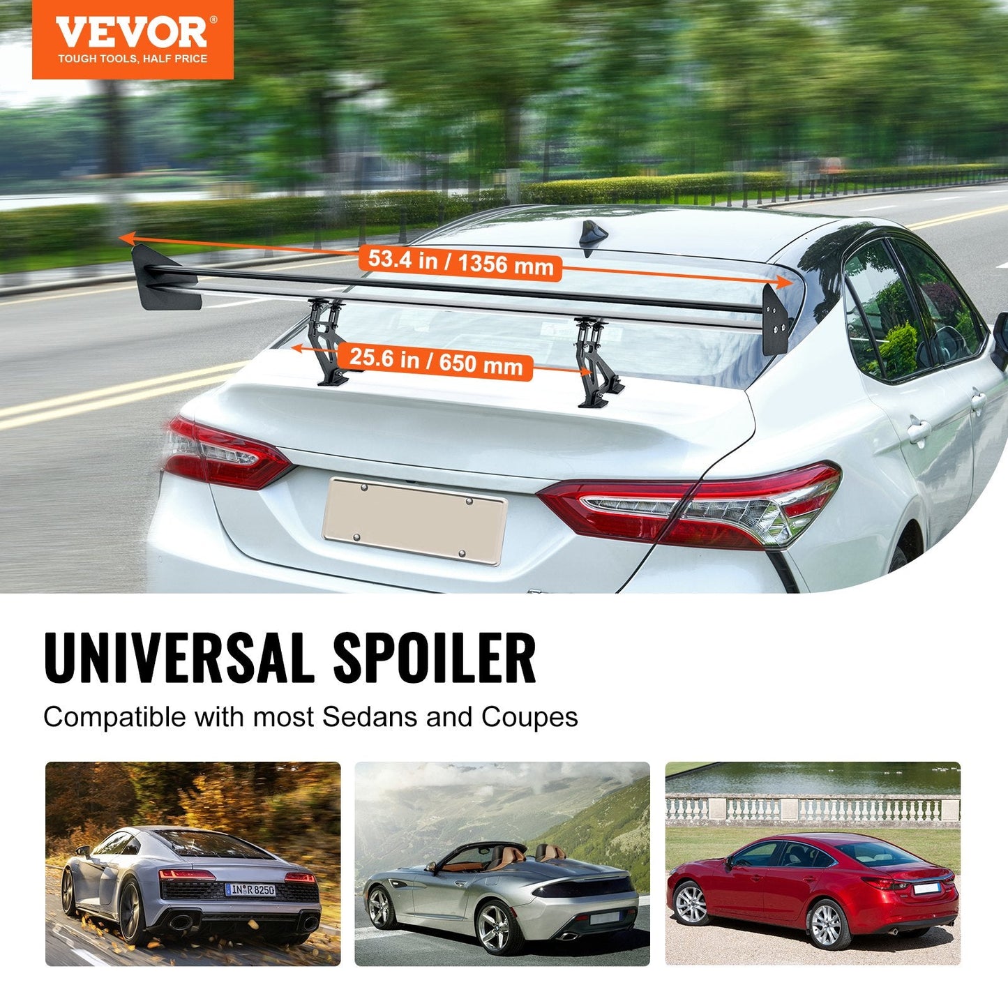 Universal Double Deck Car Spoiler, 1.35m Matte Black Adjustable Racing Wing