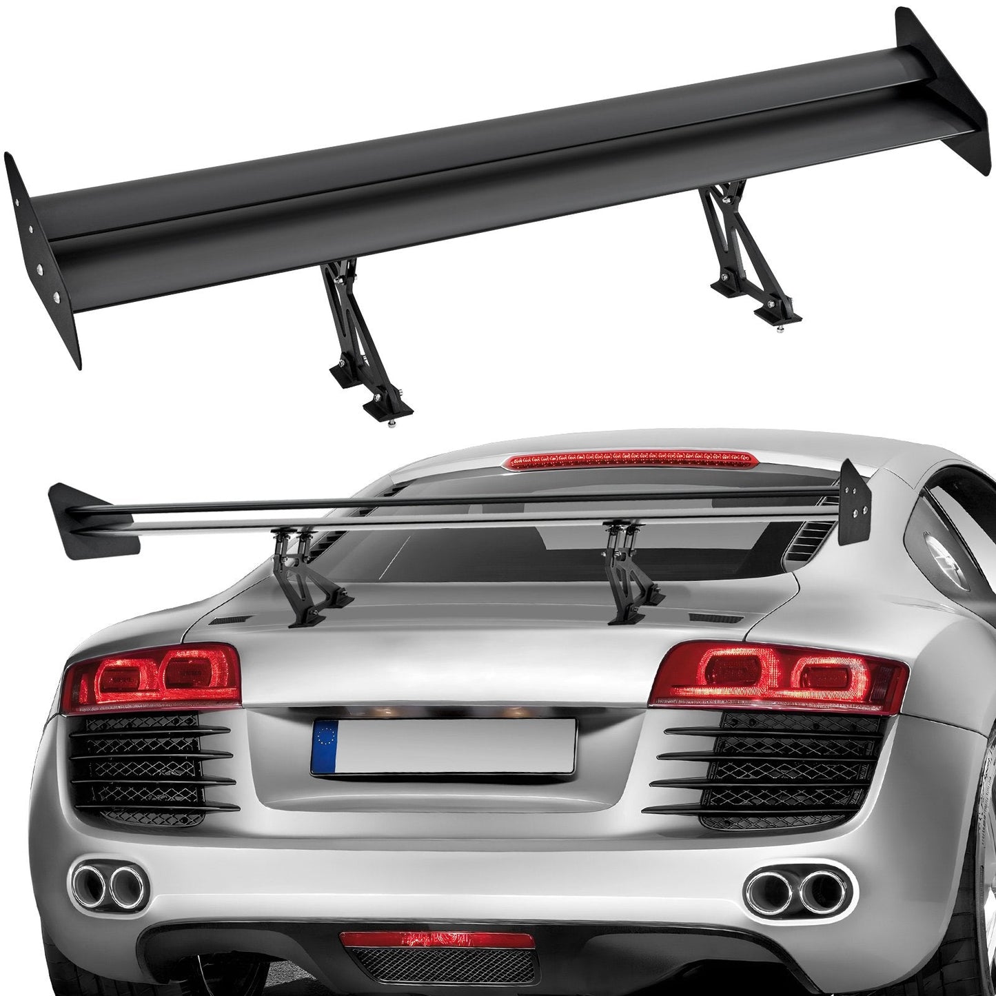 Universal Double Deck Car Spoiler, 1.35m Matte Black Adjustable Racing Wing