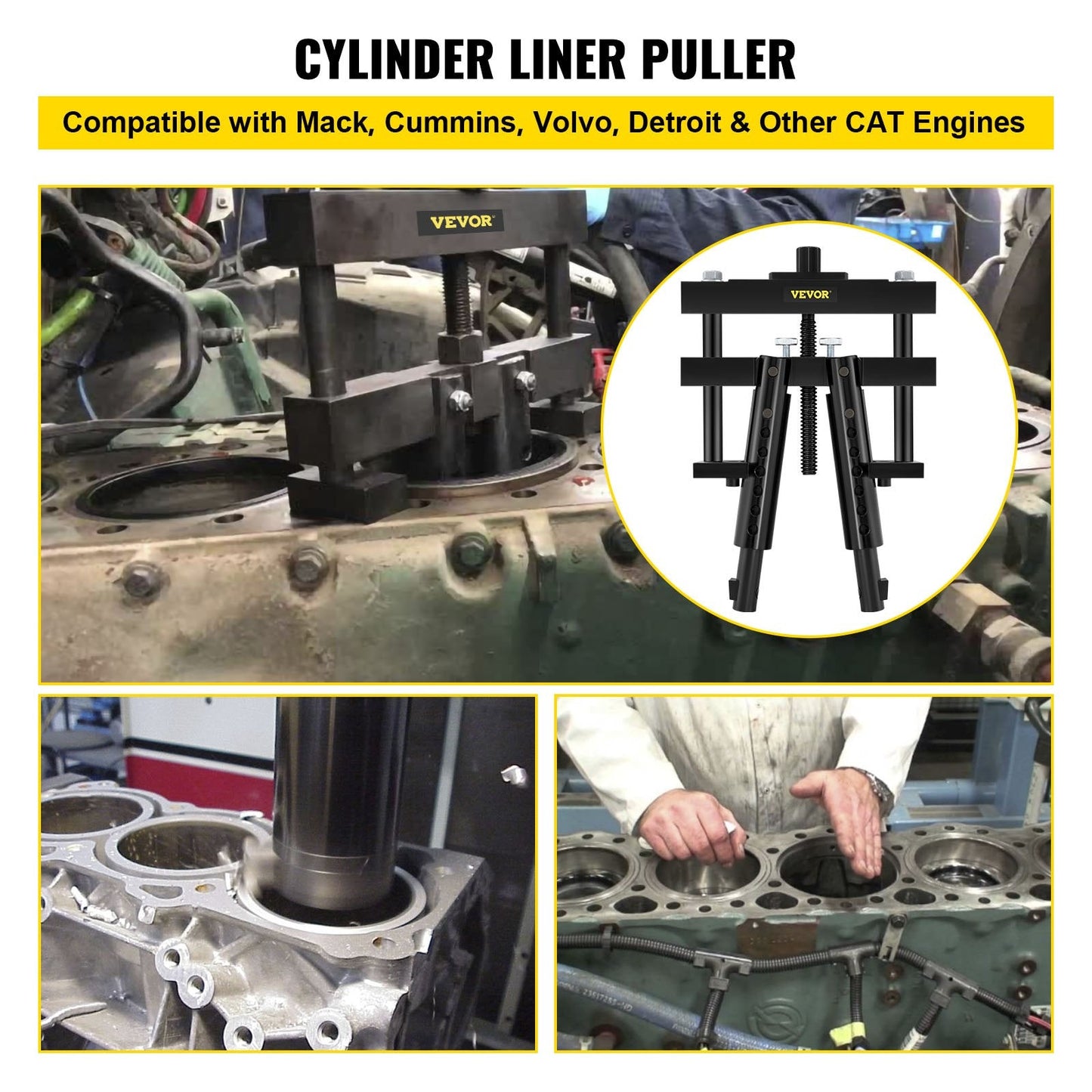Adjustable Diesel Cylinder Liner Puller for 95-157mm Bore, 10.5 kg Steel Tool